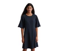 Midikleid MARC O'POLO "aus TENCEL™ Lyocell-Leinen-Mix", Damen, Gr. 32, Normalgrößen, blau (dunkelblau), Obermaterial: 90% Lyocell, 10% Leinen, unifarben, weit kurz, Rundhals, Kleider Midikleid (408385