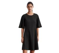 Midikleid MARC O'POLO "aus TENCEL™ Lyocell-Leinen-Mix", Damen, Gr. 42, Normalgrößen, schwarz (m990), Obermaterial: 90% Lyocell, 10% Leinen, unifarben, weit kurz, Rundhals, Kleider Midikleid (40458403-