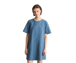 Midikleid MARC O'POLO DENIM "aus Leinen-Baumwolle-Mix", Damen, Gr. S, Normalgrößen, blau (endless sea), Obermaterial: 56% Leinen, 44% Baumwolle, unifarben, relaxed fit kurz, normaler Saum, Kleider Mid