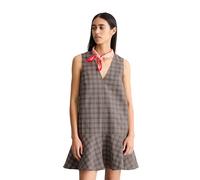 Midikleid MARC O'POLO DENIM "aus Organic Cotton-Leinen-Mix", Damen, Gr. XL, Normalgrößen, braun (schwarz braun), Obermaterial: 70% Baumwolle, 30% Leinen, kariert, regular fit kurz, Kleider Midikleid (