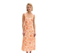 Midikleid MARC O'POLO "mit Knoten-Detail auf der Rückseite", Damen, Gr. 38, Normalgrößen, ohne Ärmel, orange (medium orange), Obermaterial: 100% Leinen, bedruckt, slim fit knielang, Kleider Midikleid
