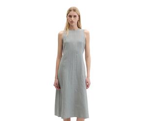 Midikleid MARC O'POLO "mit nahtfeinem Reißverschluss", Damen, Gr. 44, Normalgrößen, grau (quiet sea), Obermaterial: 100% Leinen. Futter: 100% Baumwolle, unifarben, slim fit wadenlang, Rundhals, Kleide