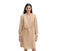 Midikleid MARC O'POLO "mit Taillenbindeband", Damen, Gr. 40, Normalgrößen, Langarm, beige (sandpaper), Obermaterial: 100% Leinen. Futter: 100% Baumwolle, unifarben, loose fit knielang, Manschette, Kle