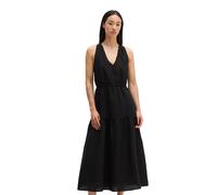 Midikleid MARC O'POLO "mit überkreuzten Trägern", Damen, Gr. 46, Normalgrößen, schwarz, Obermaterial: 100% Leinen. Futter: 100% Baumwolle, unifarben, regular fit wadenlang, V-Ausschnitt, Kleider Midik