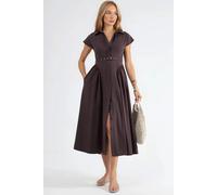Midikleid mit Gürtel und Hemdkragen