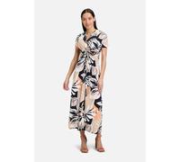 Midikleid BETTY BARCLAY "Betty Barclay Midikleid mit Raffung", Damen, Gr. 46, Normalgrößen, schwarz (schwarz, braun), Jersey, Obermaterial: 95% Viskose, 5% Elasthan., feminin, körpernah lang, V-Aussch