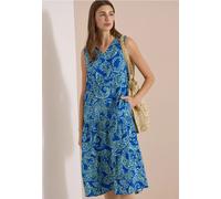Midikleid CECIL, Damen, Gr. XXL (46), US-Größen, blau (surf blau), Stoff, 100% Viskose, gemustert, comfort fit wadenlang, V-Ausschnitt, normaler Saum, Kleider Midikleid, mit allover Print (93194368-XX