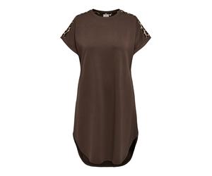 Midikleid ONLY CARMAKOMA "CARLISE S/S O-NECK DRESS JRS", Damen, Gr. M, N-Gr, braun (chocolate martini), Jersey, Obermaterial: 50% Polyester, 45% Viskose, 5% Elasthan, bedruckt, unifarben, regular fit