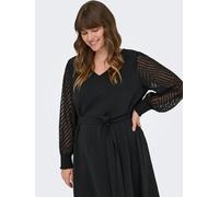 Midikleid ONLY CARMAKOMA "CARMETTA LIFE LS KNEE DRESS WVN", Damen, Gr. 52, N-Gr, schwarz, Web, Obermaterial: 100% Polyester, unifarben, regular fit, V-Ausschnitt, Kleider Midikleid, Sommerkleid (98136