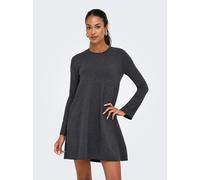 Midikleid ONLY "ONLAMALIO LIFE LS ONECK DRESS KNT", Damen, Gr. M, N-Gr, grau (dunkelgrau melange), Obermaterial: 100% Polyester, unifarben, modisch, loose fit, Rundhals, Langarm, Kleider, Sommerkleid