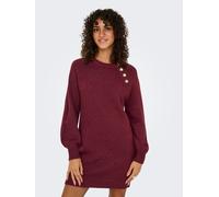 Midikleid ONLY "ONLEMMA LIFE LS BUTTON ONEC DRESS CC KNT", Damen, Gr. L, N-Gr, gold (cabernet detail:melange, gold button), Obermaterial: 50% Polyacryl, 50% Polyester, meliert, regular fit, Rundhals,