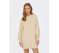Midikleid ONLY "ONLEMMA LIFE LS BUTTON ONEC DRESS CC KNT", Damen, Gr. L, N-Gr, pumice stone detail:melange, gold button, Obermaterial: 50% Polyacryl, 50% Polyester, meliert, regular fit, Rundhals, Rip