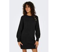 Midikleid ONLY "ONLEMMA LIFE LS BUTTON ONEC DRESS CC KNT", Damen, Gr. M, N-Gr, schwarz (schwarz detail:gold button), Obermaterial: 50% Polyacryl, 50% Polyester, unifarben, regular fit, Rundhals, Rippb