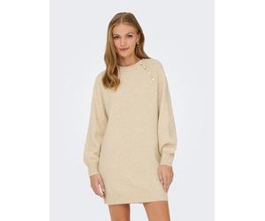 Midikleid ONLY "ONLEMMA LIFE LS BUTTON ONEC DRESS CC KNT", Damen, Gr. XL, N-Gr, pumice stone detail:melange, gold button, Obermaterial: 50% Polyacryl, 50% Polyester, meliert, regular fit, Rundhals, Ri