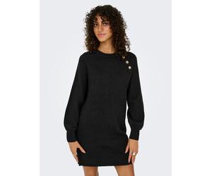 Midikleid ONLY "ONLEMMA LIFE LS BUTTON ONEC DRESS CC KNT", Damen, Gr. XS, N-Gr, schwarz (schwarz detail:gold button), Obermaterial: 50% Polyacryl, 50% Polyester, unifarben, regular fit, Rundhals, Ripp
