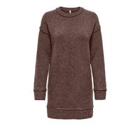 Midikleid ONLY "ONLHAZEL LS O-NECK DRESS BF KNT", Damen, Gr. L, N-Gr, chocolate martini detail:melange, Strick, Obermaterial: 93% Polyester, 4% Wolle, 3% Elasthan, meliert, regular fit kurz, Rundhals,