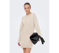 Midikleid ONLY "ONLHAZEL LS O-NECK DRESS BF KNT", Damen, Gr. M, N-Gr, weißcap gray detail:melange, Strick, Obermaterial: 93% Polyester, 4% Wolle, 3% Elasthan, meliert, regular fit kurz, Rundhals, Ripp