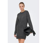 Midikleid ONLY "ONLHAZEL LS O-NECK DRESS BF KNT", Damen, Gr. S, N-Gr, medium grau melange, Strick, Obermaterial: 93% Polyester, 4% Wolle, 3% Elasthan, unifarben, regular fit kurz, Rundhals, Rippbündch