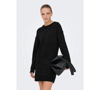 Midikleid ONLY "ONLHAZEL LS O-NECK DRESS BF KNT", Damen, Gr. S, N-Gr, schwarz, Strick, Obermaterial: 93% Polyester, 4% Wolle, 3% Elasthan, unifarben, regular fit kurz, Rundhals, Rippbündchen, Kleider