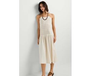 Midikleid PEPE JEANS "midi dress FUYI DRESS", Damen, Gr. L, Normalgrößen, beige (mousse weiß), 100% Baumwolle, Kleider Midikleid (96929528-L) mousse weiß