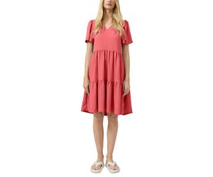 Midikleid QS, Damen, Gr. 36, N-Gr, rot, Web, Obermaterial: 85% Viskose, 15% Polyamid, unifarben, lässig geschnitten knielang, V-Ausschnitt, Kleider Midikleid, Sommerkleid mit V-Ausschnitt und kurzen Ä