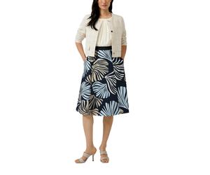 Midikleid S.OLIVER BLACK LABEL, Damen, Gr. 44, N-Gr, bunt (blau), Web, Obermaterial: 97% Baumwolle, 3% Elasthan, gemustert, normal 3/4-Länge, Rundhals, Kleider Midikleid, im Fabricmix und mit floralem