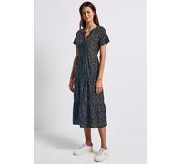 Midikleid STREET ONE, Damen, Gr. 34, EURO-Größen, blau (deepwater blau), Stoff, 100% Viskose, bedruckt, normal wadenlang, V-Ausschnitt, abgesteppt, Kleider, aus Viskose (67514435-34) deepwater blau