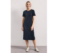 Midikleid STREET ONE, Damen, Gr. 34, EURO-Größen, blau (schwarzest blau), Web, 95% Baumwolle, 5% Elasthan, unifarben, normal wadenlang, Rundhals, abgesteppt, Kleider Midikleid, im Basic Style (3004061