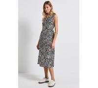 Midikleid STREET ONE, Damen, Gr. 34, EURO-Größen, blau (tiefblau), Stoff, 88% Viskose, 12% Polyamid, bedruckt, normal wadenlang, V-Ausschnitt, abgesteppt, Kleider, mit allover Print (12202846-34) tief