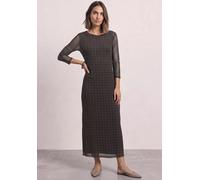 Midikleid STREET ONE, Damen, Gr. 34, EURO-Größen, braun (schwarz coffee), Stoff, Oberstoff: 95% Polyester, 5% Elasthan. Futter: 100% Viskose, kariert, normal wadenlang, Rundhals, abgesteppt, Kleider M