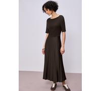 Midikleid STREET ONE, Damen, Gr. 34, EURO-Größen, espresso braun, Web, Obermaterial: 48% Baumwolle, 47% Modal, 5% Elasthan; Obermaterial 2: 95% Polyester, 5% Elasthan, unifarben, normal Midi, U-Boot-A