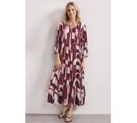 Midikleid STREET ONE, Damen, Gr. 34, EURO-Größen, lila (rustic rouge), Stoff, 100% Viskose, geblümt, normal wadenlang, Rundhals, elastischer Bund, Kleider Midikleid, aus Viskose (72824220-34) rustic r