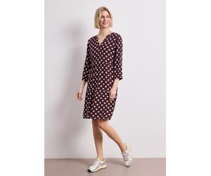 Midikleid STREET ONE, Damen, Gr. 34, EURO-Größen, lila (rustic rouge), Stoff, 100% Viskose, gepunktet, comfort fit knielang, Rundhals, Bündchen, Kleider Midikleid, knielang (21098363-34) rustic rouge
