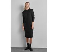 Midikleid STREET ONE, Damen, Gr. 34, EURO-Größen, schwarz, Stoff, 83% Viskose, 12% Polyester, 5% Elasthan, unifarben, gerade knielang, Rundhals, Bündchen, Kleider Midikleid, knielang (89293306-34) sch