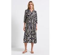 Midikleid STREET ONE, Damen, Gr. 36, EURO-Größen, blau (tiefblau), Stoff, 100% Viskose, bedruckt, normal knielang, Rundhals, Bündchen, Kleider Midikleid, aus Viskose (16035830-36) tiefblau