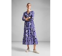 Midikleid STREET ONE, Damen, Gr. 36, EURO-Größen, blau (violet blau), Web, 100% Baumwolle, bedruckt, gerade Midi, Rundhals, Bündchen, Kleider Midikleid, aus 100% Baumwolle (62783567-36) violet blau