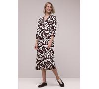 Midikleid STREET ONE, Damen, Gr. 36, EURO-Größen, espresso braun, Stoff, 100% Leinen, gemustert, comfort fit Midi, Rundhals, abgesteppt, Kleider Midikleid, mit Volant (21406705-36) espresso braun