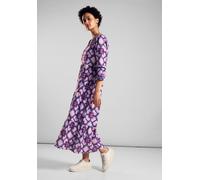 Midikleid STREET ONE, Damen, Gr. 36, EURO-Größen, lila (bellflower lila), Web, 100% Baumwolle, bedruckt, gerade Midi, Rundhals, Bündchen, Kleider Midikleid, aus 100% Baumwolle (29564815-36) bellflower