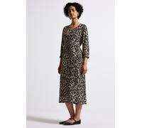 Street One Midikleid LTD QR – 100% Viskose, schwarz, gemustert, V-Ausschnitt, 3/4-Ärmel, Gr. 36