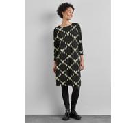 Midikleid STREET ONE, Damen, Gr. 36, EURO-Größen, schwarz, Stoff, 64% Polyester, 33% Viskose, 3% Elasthan, gemustert, normal kniebedeckend, Rundhals, Bündchen, Kleider Midikleid, mit grafischem Muster