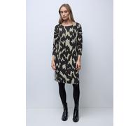 Midikleid STREET ONE, Damen, Gr. 36, EURO-Größen, schwarz, Stoff, 64% Polyester, 33% Viskose, 3% Elasthan, gemustert, normal knielang, U-Boot-Ausschnitt, abgesteppt, Kleider Midikleid, knielang (58026