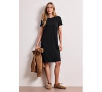 Midikleid STREET ONE, Damen, Gr. 36, EURO-Größen, schwarz, Stoff, 70% Viskose, 25% Polyester, 5% Elasthan, unifarben, normal normal, Rundhals, abgesteppt, Kleider Midikleid, mit Rundhalsausschnitt (49