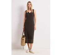 Midikleid STREET ONE, Damen, Gr. 38, EURO-Größen, espresso braun, Web, Obermaterial: 70% Baumwolle, 30% Polyester. Futter: 95% Viskose, 5% Elasthan, unifarben, regular fit wadenlang, V-Ausschnitt, abg