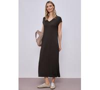 Midikleid STREET ONE, Damen, Gr. 38, EURO-Größen, espresso braun, Stoff, 78% Viskose, 17% Polyester, 5% Elasthan, unifarben, normal wadenlang, V-Ausschnitt, abgesteppt, Kleider Midikleid, soft und tra