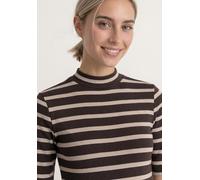 Midikleid STREET ONE, Damen, Gr. 38, EURO-Größen, schwarz coffee, Web, 48% Baumwolle, 47% Modal, 5% Elasthan, gestreift, comfort fit wadenlang, hoch geschlossener Ausschnitt, normaler Saum, Kleider Mi