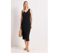 Midikleid STREET ONE, Damen, Gr. 38, EURO-Größen, schwarz, Web, Obermaterial: 70% Baumwolle, 30% Polyester; Futter: 95% Viskose, 5% Elasthan, unifarben, regular fit wadenlang, V-Ausschnitt, abgesteppt