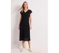 Midikleid STREET ONE, Damen, Gr. 38, EURO-Größen, schwarz, Web, Obermaterial: 70% Baumwolle, 30% Polyester; Futter: 95% Viskose, 5% Elasthan, unifarben, regular fit wadenlang, V-Ausschnitt, Umschlagbu