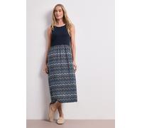 Midikleid STREET ONE, Damen, Gr. 38, N-Gr, blau (tiefblau), Web, Obermaterial: 97% Viskose, 3% Elasthan, gemustert, körpernah 3/4-Länge, Rundhals, Kleider Midikleid, mit Struktur-Rock und Zick-zack-Mu