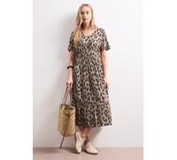Midikleid STREET ONE, Damen, Gr. 38, EURO-Größen, timeless beige, Stoff, 100% Viskose, gemustert, comfort fit Midi, V-Ausschnitt, normaler Saum, Kleider Midikleid, mit Print (87733967-38) timeless bei