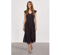 Midikleid STREET ONE, Damen, Gr. 40, EURO-Größen, rustic rouge, Stoff;Mesh, Obermaterial: 95% Polyester, 5% Elasthan. Unterkleid: 100% Viskose, gemustert, normal wadenlang, V-Ausschnitt, Rüschen, Klei